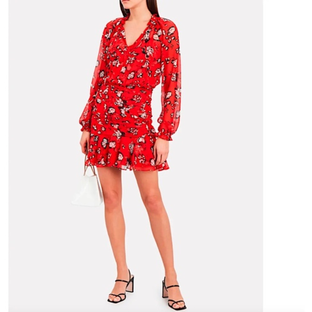 VERONICA BEARD Alena Ruched Red Floral Mini Dress